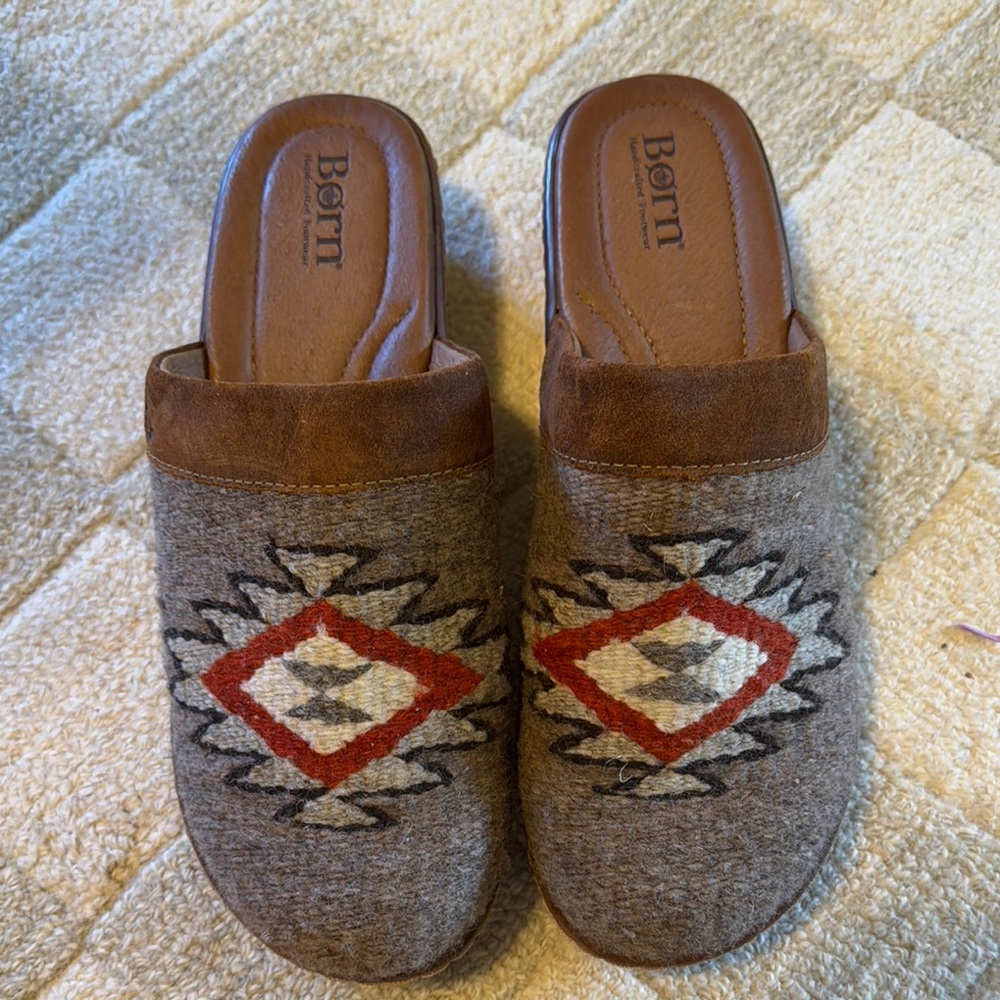 Born Brown and Gray Patterned Mules